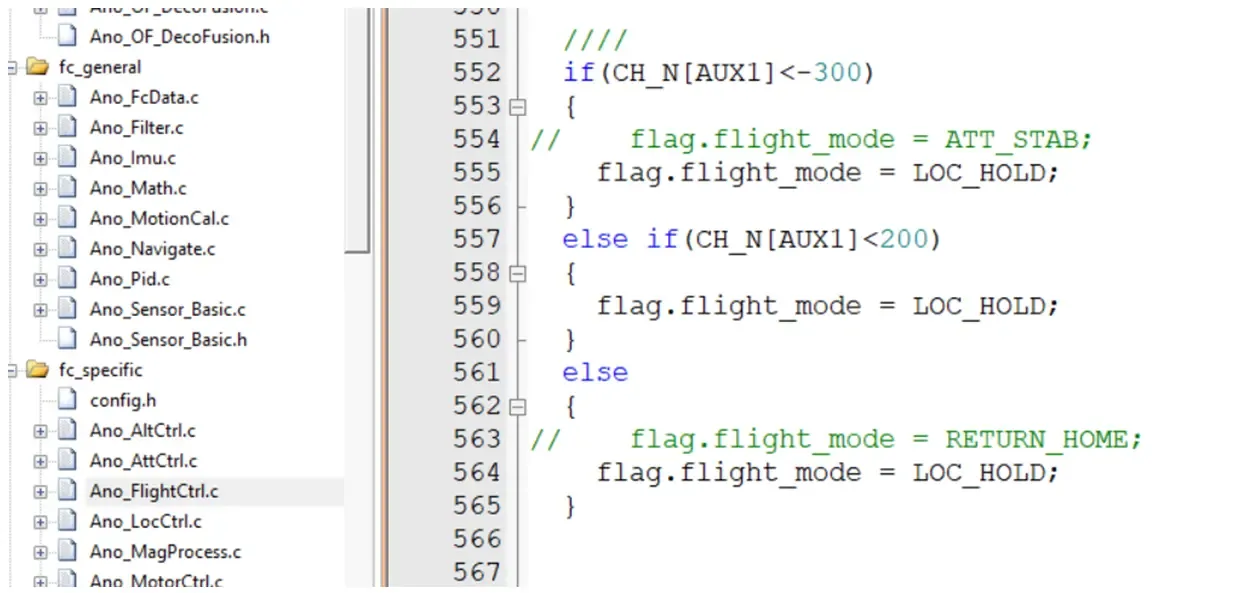 学长改版中 flag.flight_mode 三个分支均被改写为 LOC_HOLD